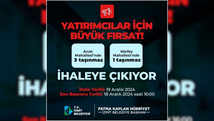 İzmit Belediyesi’nden Yatırımcılar İçin Büyük Fırsat: 4 Taşınmaz İhaleye Çıkıyor