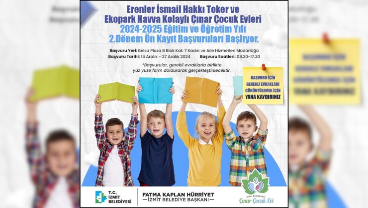 Erenler ve Ekopark Çınar Çocuk Evleri 2024-2025 Eğitim dönemi ön kayıtları başladı